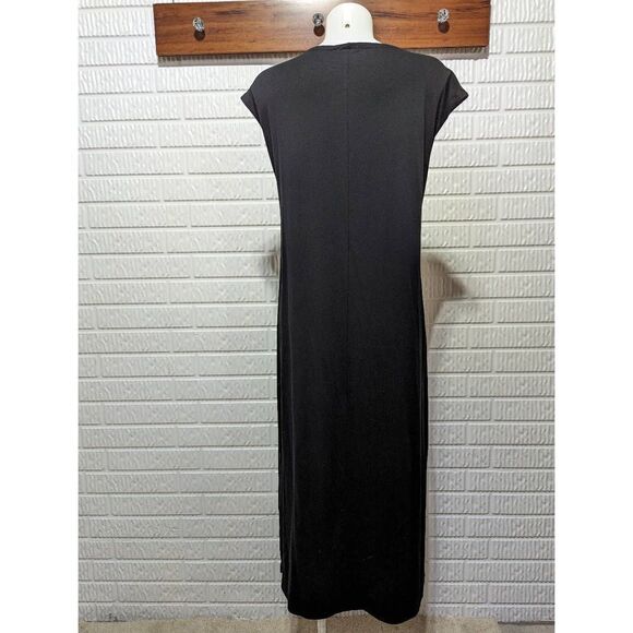 Eileen Fisher Women's Black Cap Sleeves Stretch Tie Front A-line Dress Size S/P - Picture 3 of 5